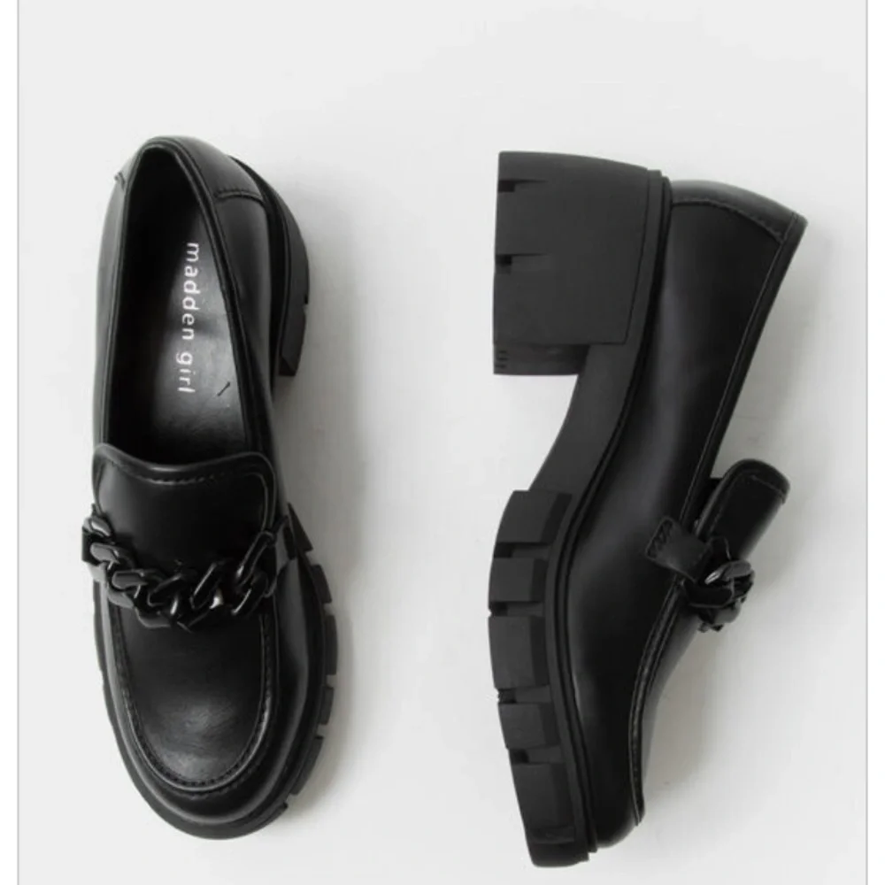 Madden Girl Black Chunky Chain Platform Loafers